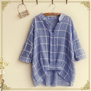 Windowpane Check Blouse