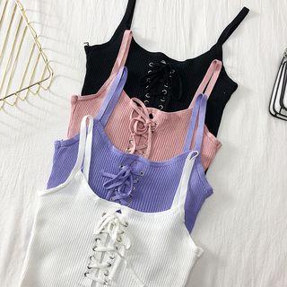 Lace-up Crop Knit Top