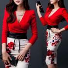 Set: V-neck Top + Printed Pencil Skirt