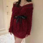 Furry Mini Pullover Dress Wine Red - One Size