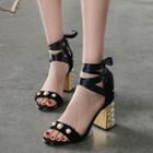 Pearl Lace Up Block Heel Sandals