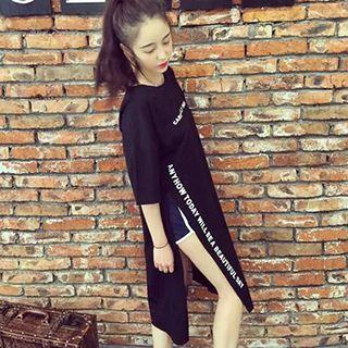 Lettering Slit Short-sleeve T-shirt