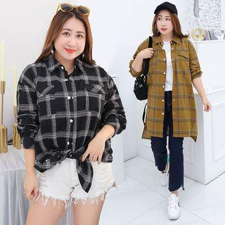Long-sleeve Check Loose-fit Long Shirt