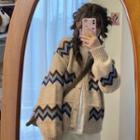 Zigzag Pattern Cardigan / Loose Fit Pants / Set