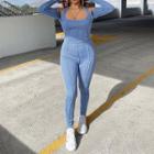 Long-sleeve Cold-shoulder Halter Skinny Jumpsuit