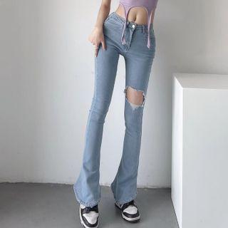 Distressed Mid Rise Plain Jeans