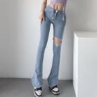 Distressed Mid Rise Plain Jeans
