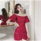 Dot Off-shoulder Slim-fit Dress