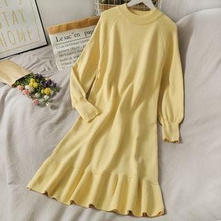 Crewneck Plain Ruffle Dress