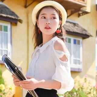 Cutout Shoulder 3/4-sleeve Blouse