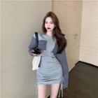 Two-tone Drawstring Mini Bodycon Dress
