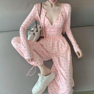 Smiley Face Print Light Jacket / Camisole Top / Harem Pants