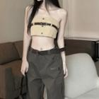 Belted Crop Tube Top / Mid Rise Straight Leg Pants With Belt