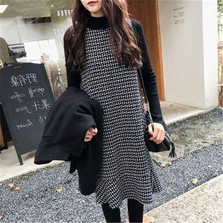 Set: Sleeveless A-line Dress + Long-sleeve Top