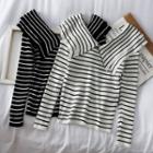 Dual-collar Striped Knit Sweater