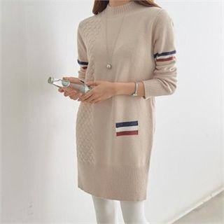 Contrast-trim Mini Cable-knit Dress