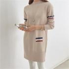 Contrast-trim Mini Cable-knit Dress