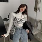 Mock Two Piece Zebra Printed Mock Neck T-shirt
