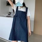 Heart Print Denim Mini Overall Dress