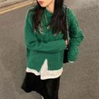 Plain Slit Sweater Green - One Size