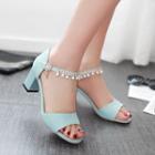 Faux Pearl Strap Chunky Heel Sandals