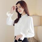 Long-sleeve Crinkled Lace Top