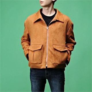 Faux-suede Boxy-fit Zip-up Jacket