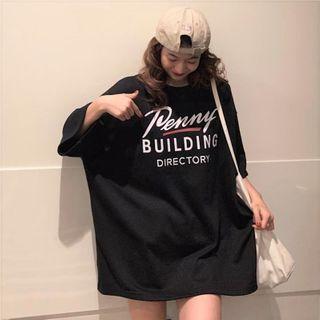 3/4 Sleeve Letter Printed Loose Fit T-shirt