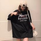 3/4 Sleeve Letter Printed Loose Fit T-shirt