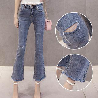 Cropped Boot-cut Ripped Jeans