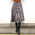 Open-hem Checked Midi Wrap Skirt