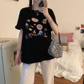 Couple Matching Elbow-sleeve T-shirt / Denim Skirt