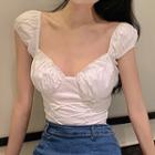 Puff-sleeve Square-neck Ruched Crop Top