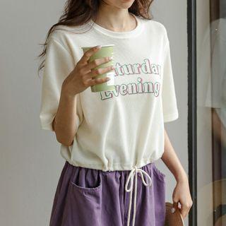 Letter Drawstring Waffle T-shirt