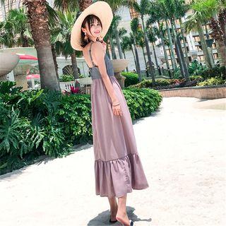 V-neck Spaghetti Strap Midi A-line Dress