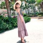 V-neck Spaghetti Strap Midi A-line Dress