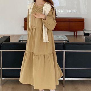 Long-sleeve Plain Dress / Shawl