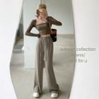 Long-sleeve Square-neck Cropped Top / High-waist Wide-leg Pants