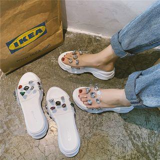 Rhinestone Pvc Strap Platform Slide Sandals