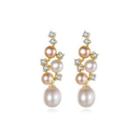 Sterling Silver Elegant Plated Gold Freshwater Pearl Earrings With Cubic Zirconia Golden - One Size
