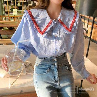 Contrast Trim Plaid Blouse