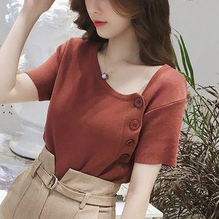 Short-sleeve Button-side Knit Top