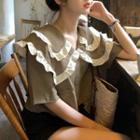 Elbow-sleeve Layered Collar Blouse Coffee - One Size