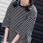 Color-block Crew-neck Strip Top