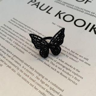 Rhinestone Butterfly Open Ring 1pc - Black - One Size