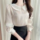 Puritan-collar Tie-back Satin Blouse