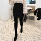 Band-waist Sequined Mini Skirt Black - One Size