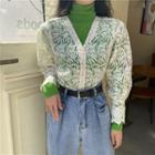 V-neck Lace Cardigan / Turtle-neck T-shirt