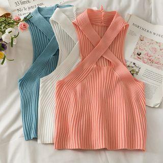 Details Ribbed-knit Halter Top In 6 Colors