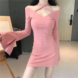 Off-shoulder Long-sleeve Mini Dress